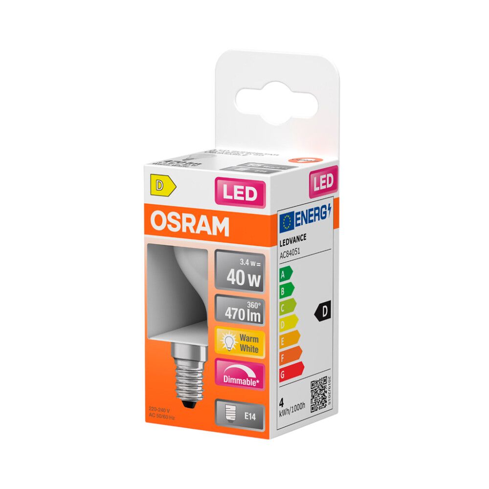LED-lamppu Osram Star Classic P40 DIM E14 3,4 W 470 lm 2700 K opaali 1 kpl/pkt