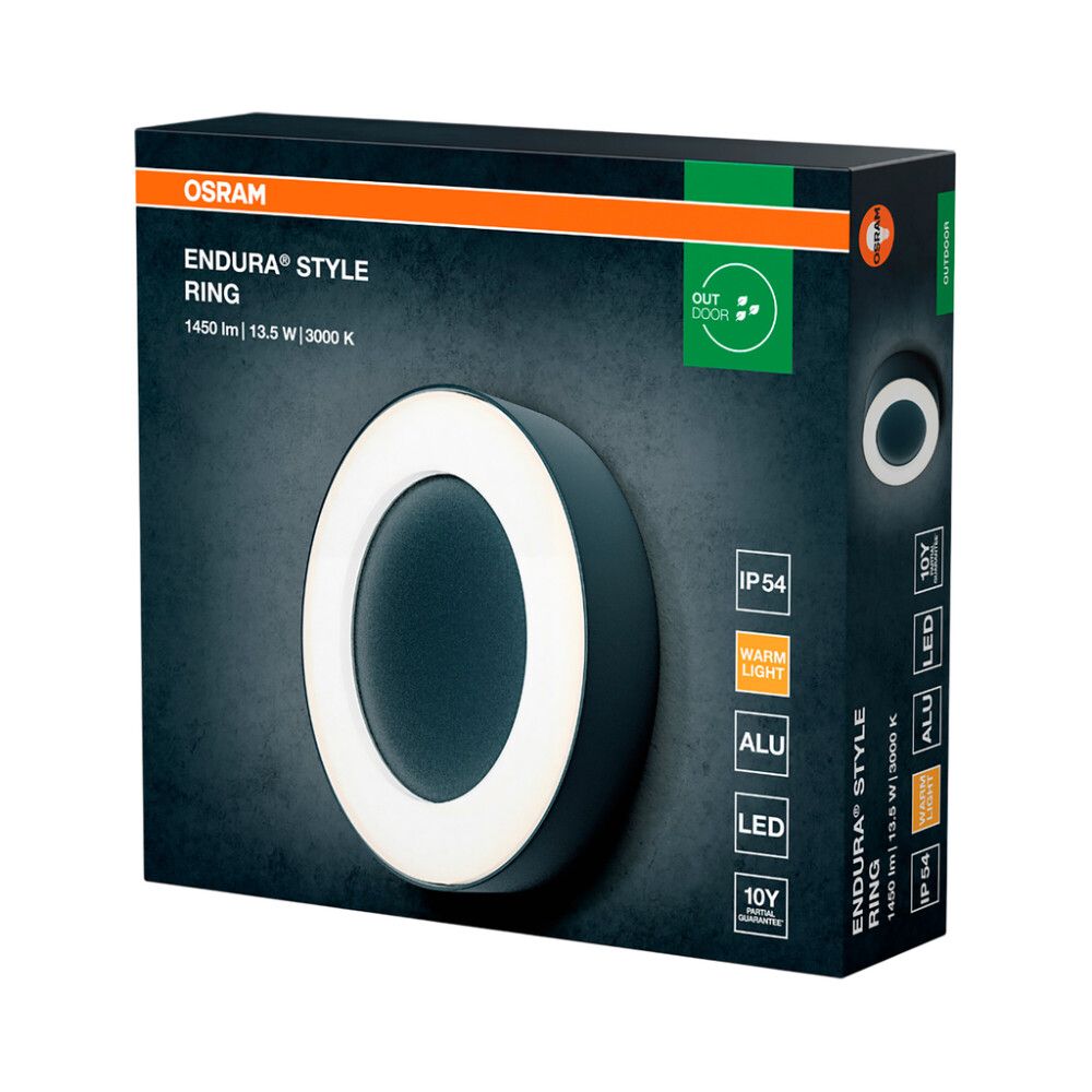 LED-ulkoseinävalaisin Osram Endura Style Ring tummanharmaa Ø 20,2 cm IP54