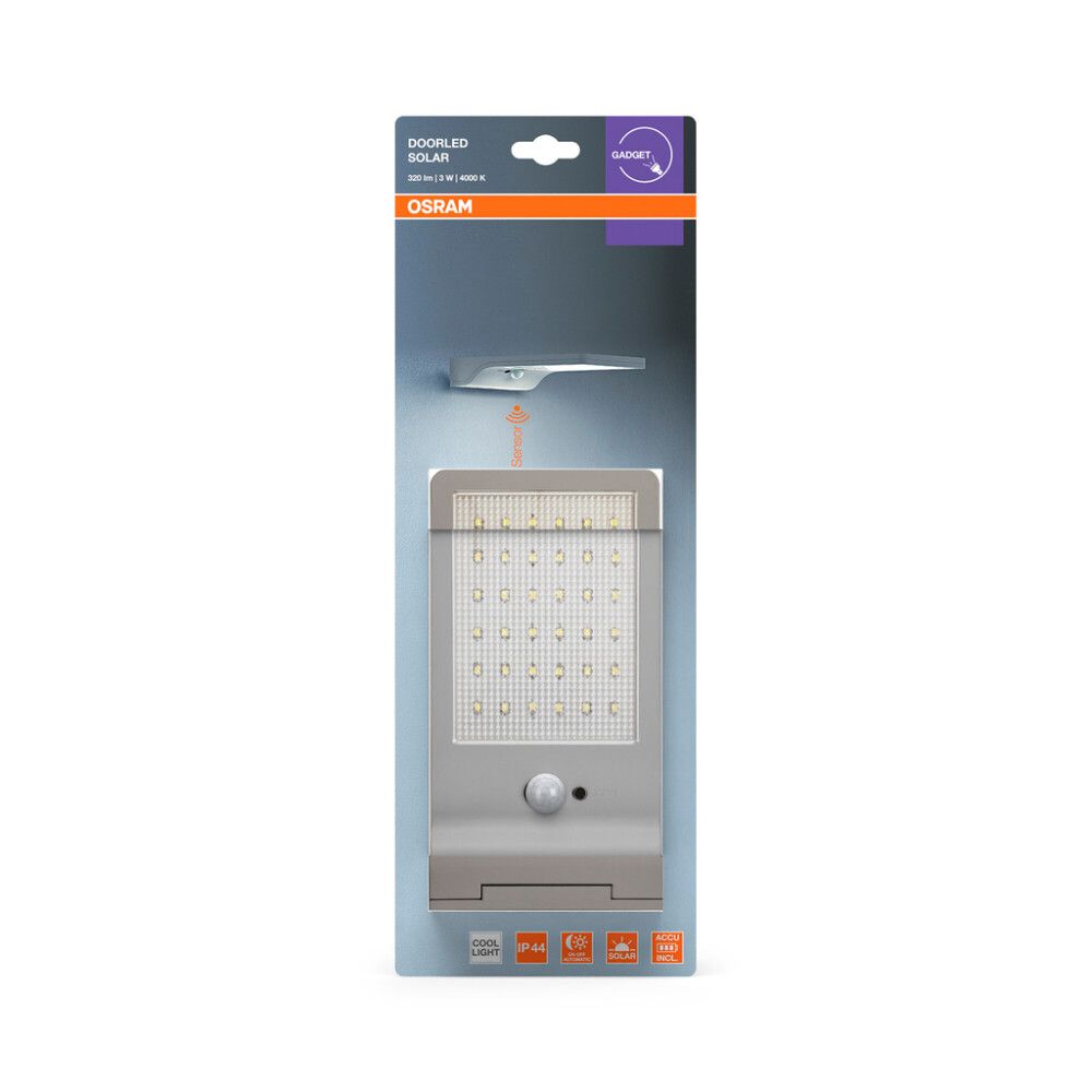 Liiketunnistinvalaisin Osram Doorled Solar hopea 19,2 x 11 cm IP44