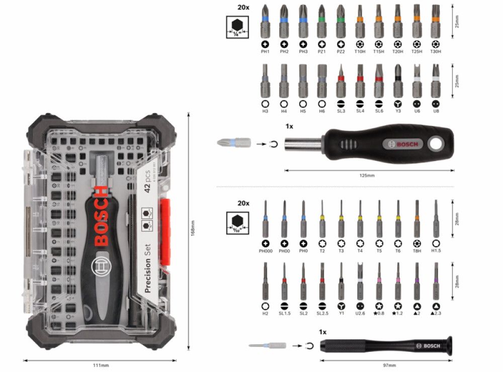 Tarkkuusruuvien ruuvauskärkisarja Bosch 42-os.