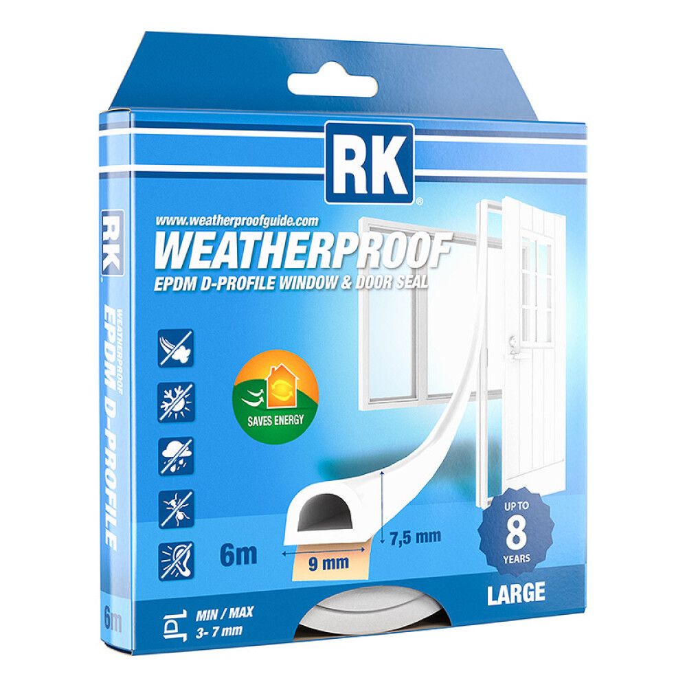 Ikkuna- ja ovitiiviste RK D-profiili Valkoinen 6 m