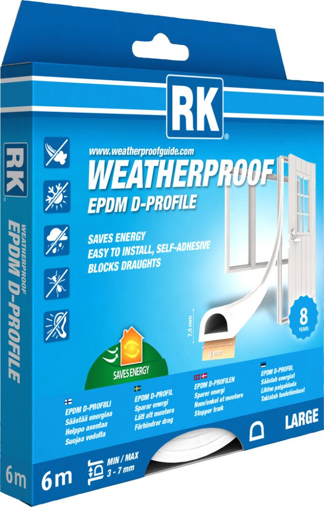 Ikkuna- ja ovitiiviste RK D-profiili Valkoinen 6 m