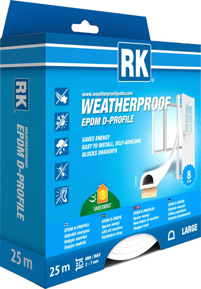 Ikkuna- ja ovitiiviste RK D-profiili Valkoinen 25 m
