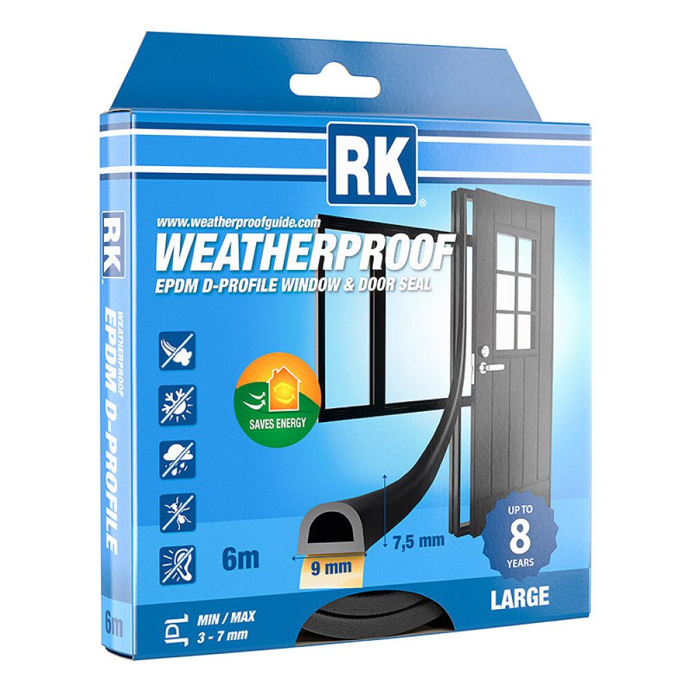 Ikkuna- ja ovitiiviste RK D-profiili musta 6 m