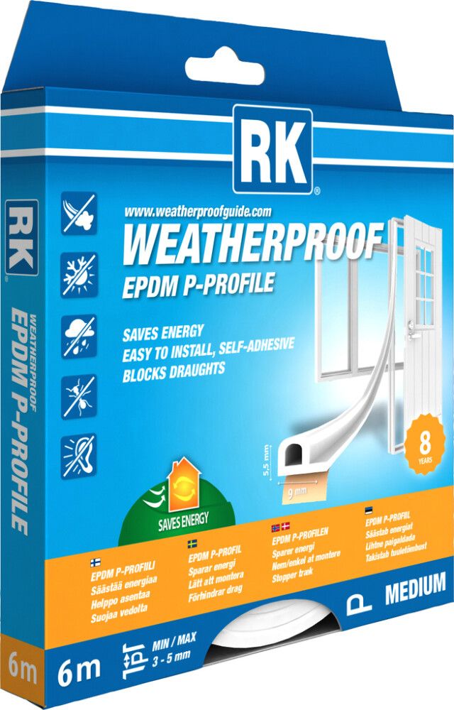 Ikkuna- ja ovitiiviste RK P-profiili Valkoinen 6 m