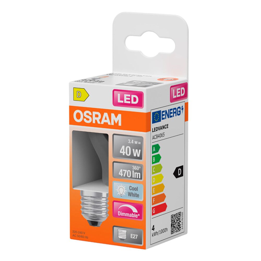 LED-lamppu Osram Star Classic P40 DIM E27 3,4 W 470 lm 4000 K kirkas 1 kpl/pkt