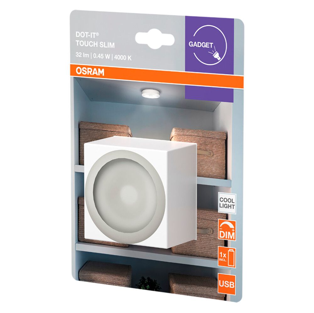 Valaisin Osram Dot-it Touch Slim ladattava valkoinen Ø 6,5 cm