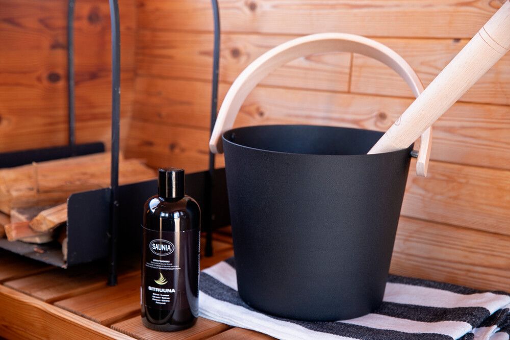 Löylykauha Saunia musta/puu 47 cm