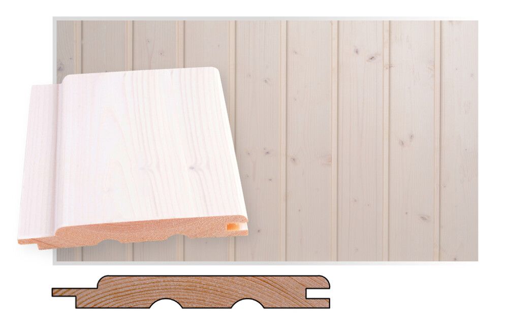 Kattopaneeli Maler Smart STP-10 kuusi valkolakattu 14 x 120 mm, eri pituuksia