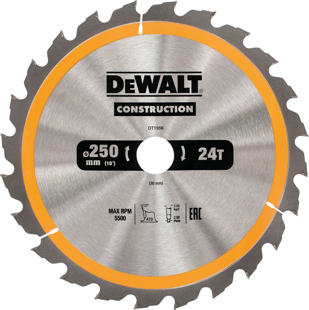 Rakennusterä DeWalt DT1956 250 x 30 mm 24T ATB+10º