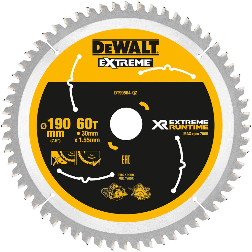 Pyörösahanterä DeWalt Extreme Runtime DT99564 190 x 30 mm 60T