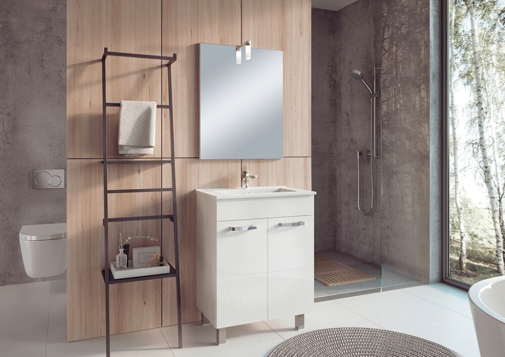 Kalusteryhmä Riva Square LED-peilillä valkoinen 60 cm