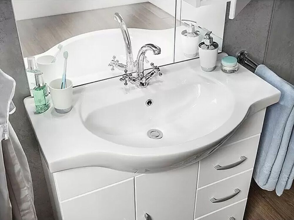 Kalusteryhmä Riva Inka LED-peilillä valkoinen 85 cm