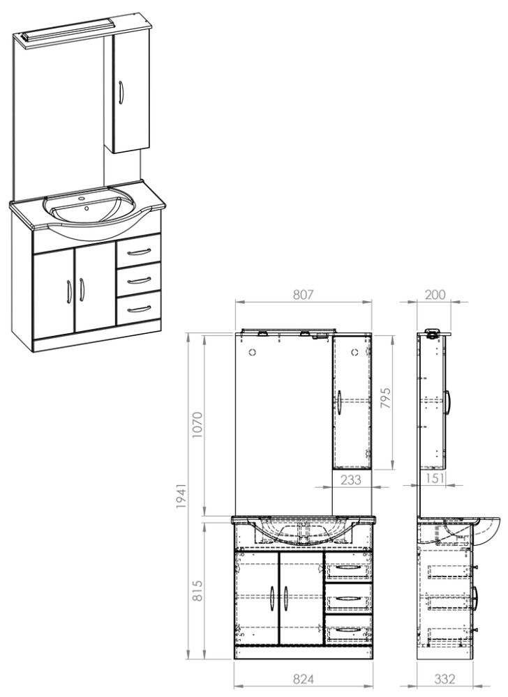 Kalusteryhmä Riva Inka LED-peilillä valkoinen 85 cm