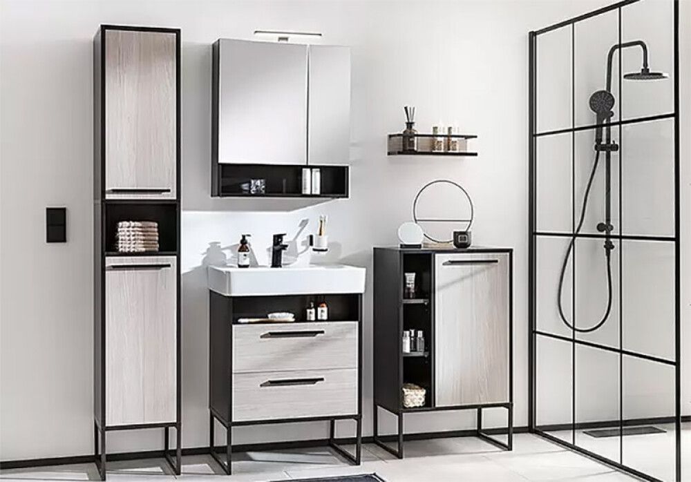 Kylpyhuonehylly BAUHAUS Jannik Antrasiitti/Harmaa puu 40 x 13 x 10,5 cm