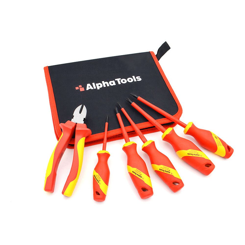 Ruuvimeisselisetti VDE-sivuleikkureilla Alpha Tools 5-os.