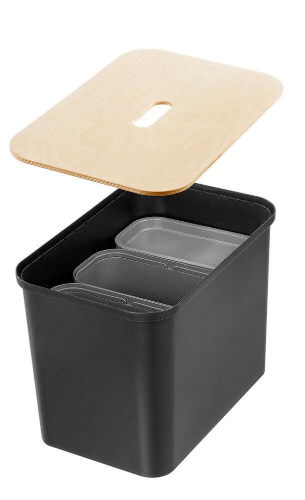 Lajitteluastiasetti SmartStore Collect 76 L Musta Vanerikannella
