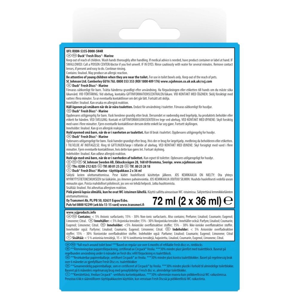 WC-raikastin Duck Fresh Discs Marine täyttöpakkaus 2 x 36 ml