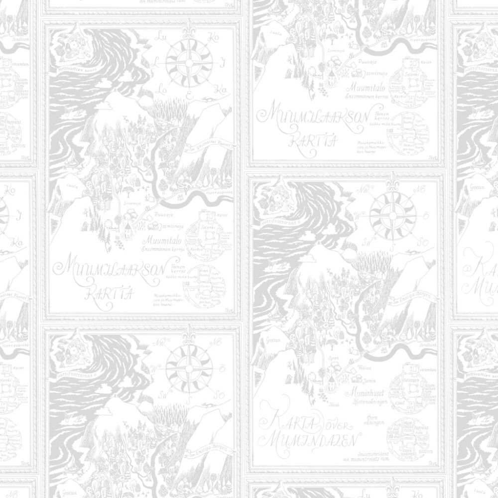 Kuitutapetti Moomin Kartta Valkoinen/harmaa