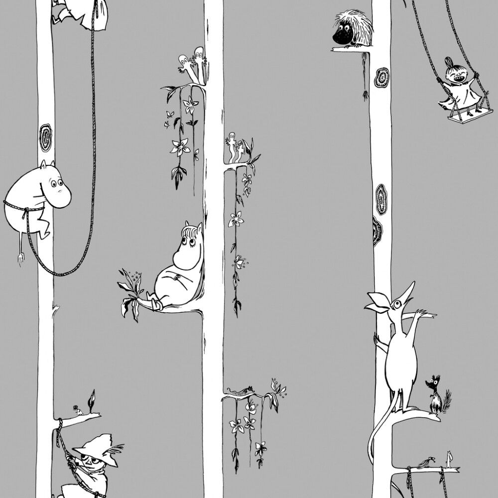 Kuitutapetti Muumit Puussa Tummanharmaa