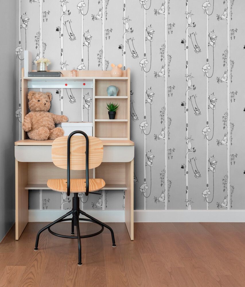 Kuitutapetti Muumit Puussa Tummanharmaa