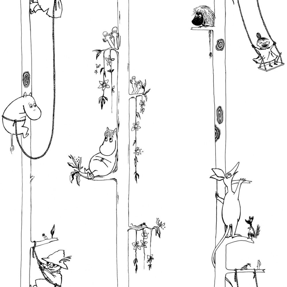 Kuitutapetti Moomin Muumit puussa Valkoinen