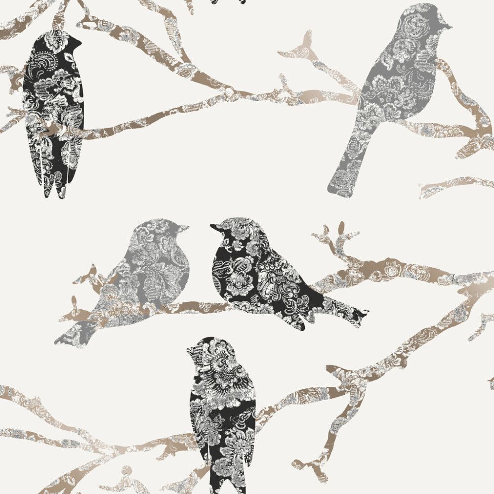 Kuitutapetti Belle Valkoinen/mustat linnut