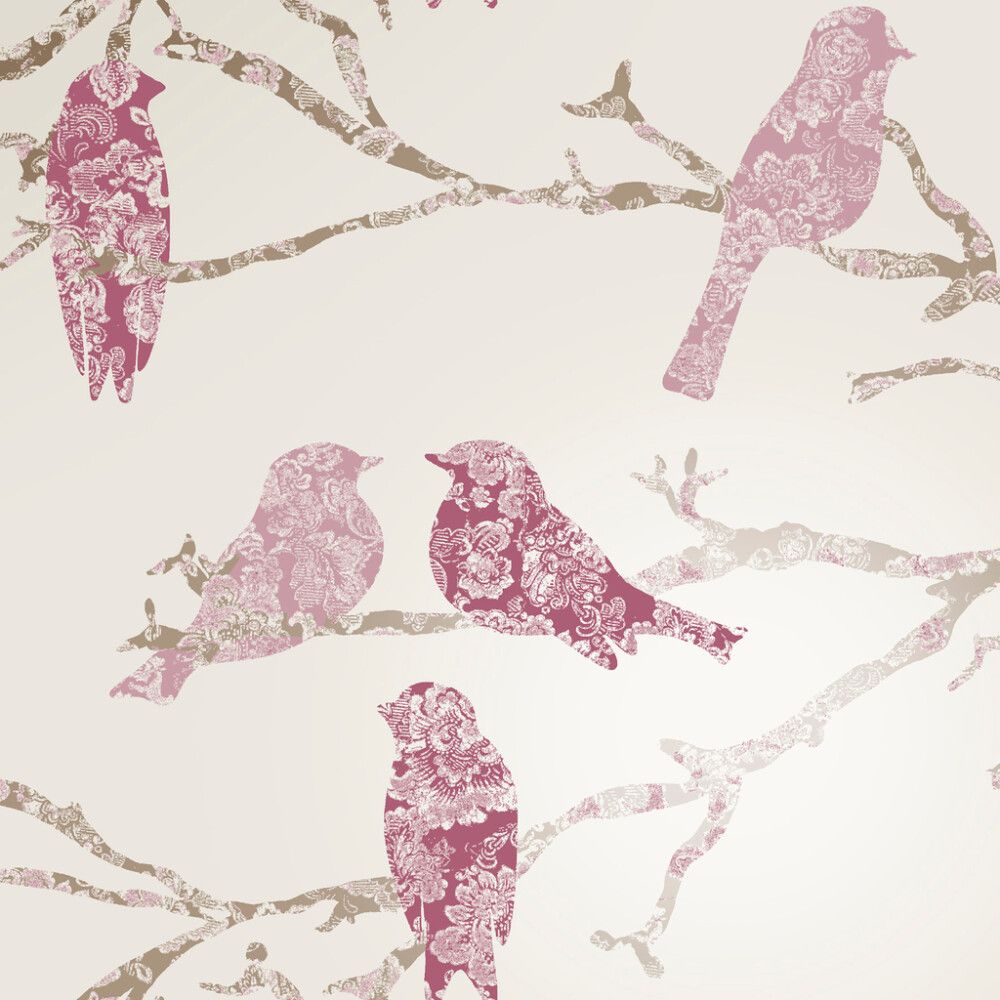 Kuitutapetti Belle Valkoinen/punaiset linnut