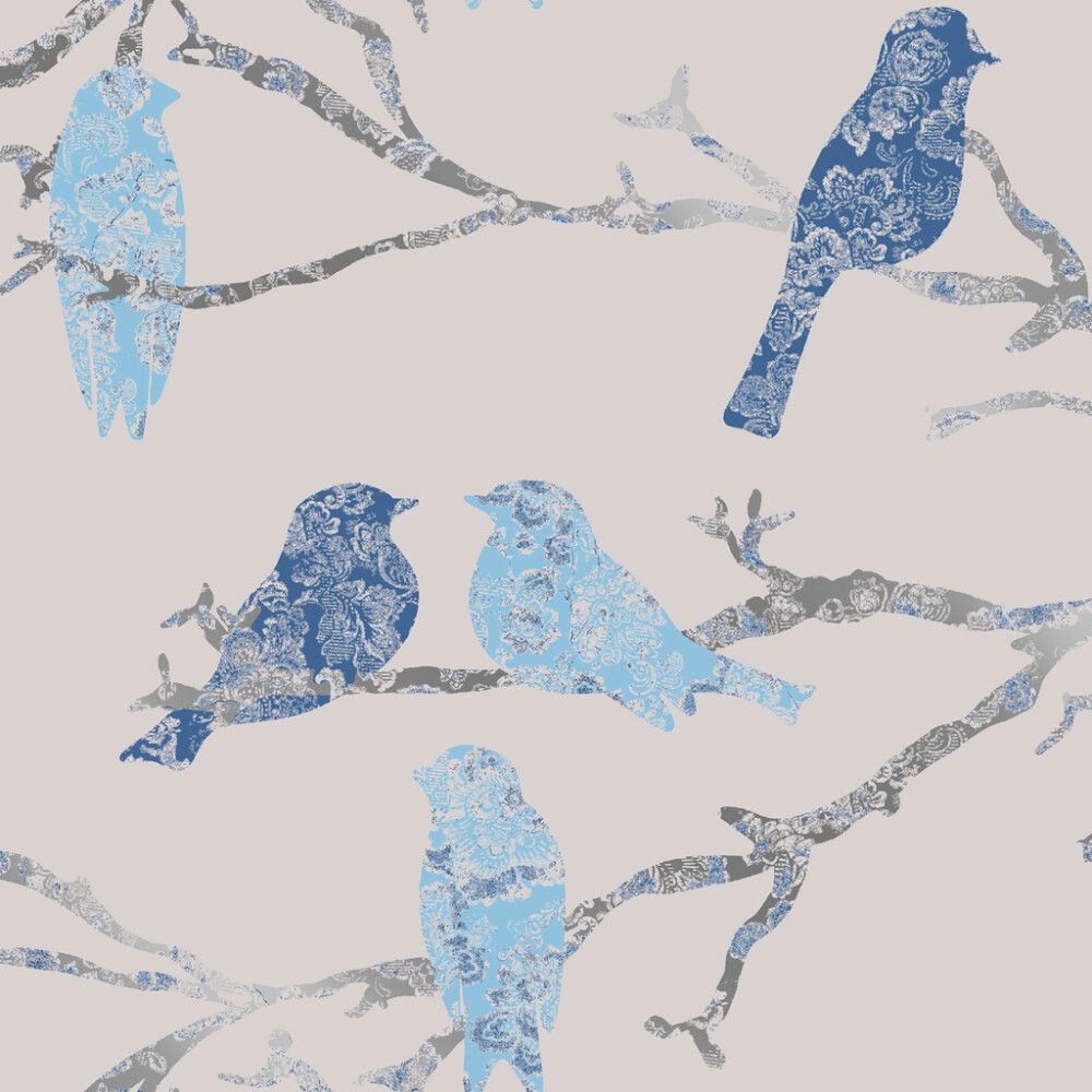 Kuitutapetti Belle Harmaa/siniset linnut