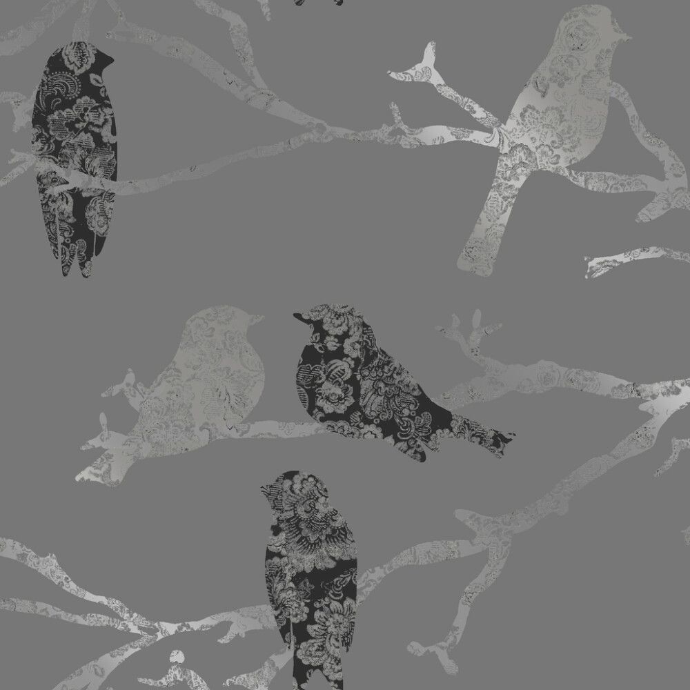 Kuitutapetti Belle Harmaa/mustat linnut