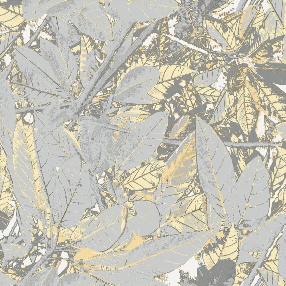 Kuitutapetti Belle Harmaa/keltainen-harmaa lehdet