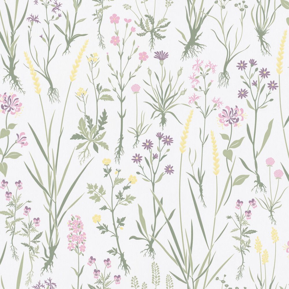 Kuitutapetti Rantaniitty Valkoinen/vihreät kasvit