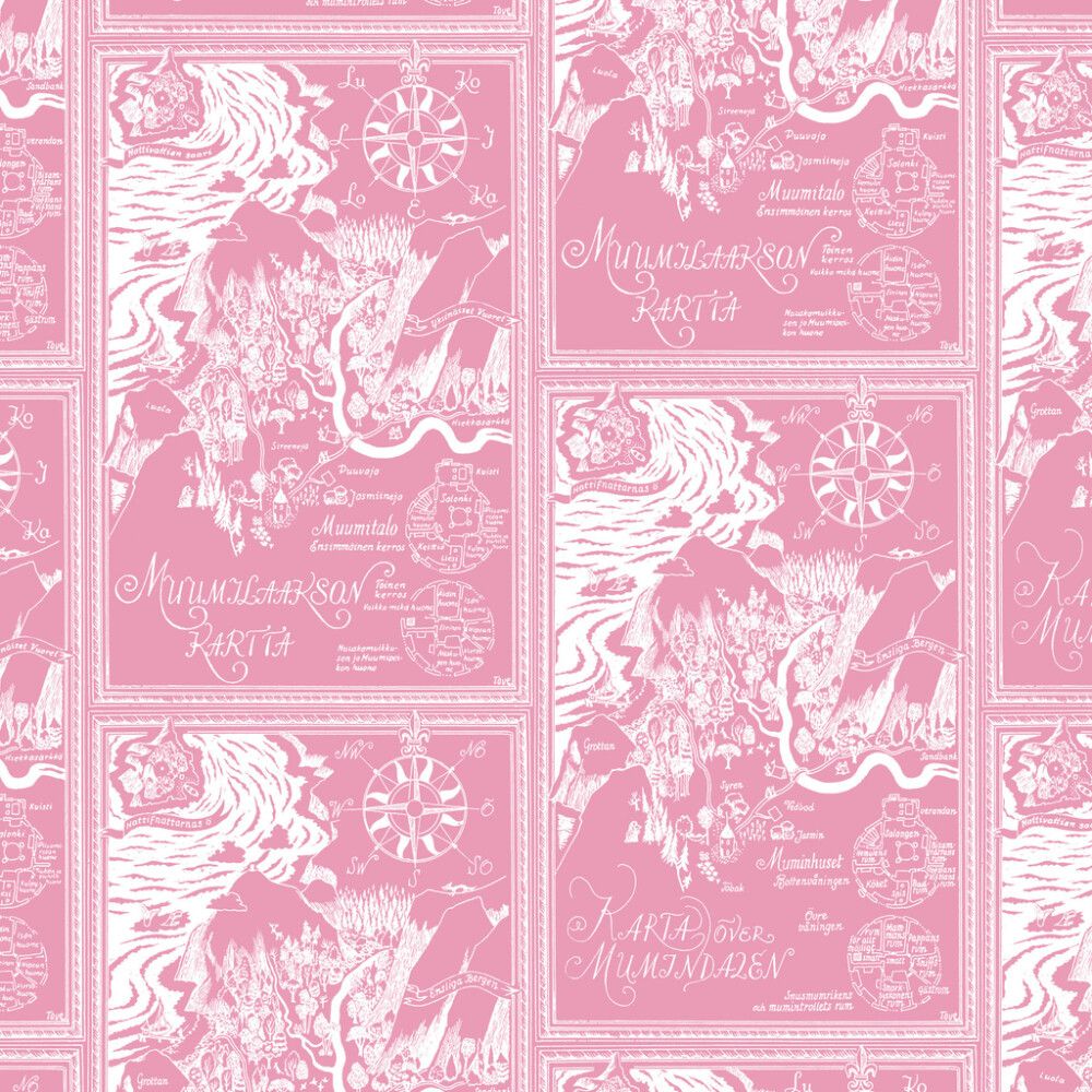 Kuitutapetti Muumi Vaaleanpunainen kartta