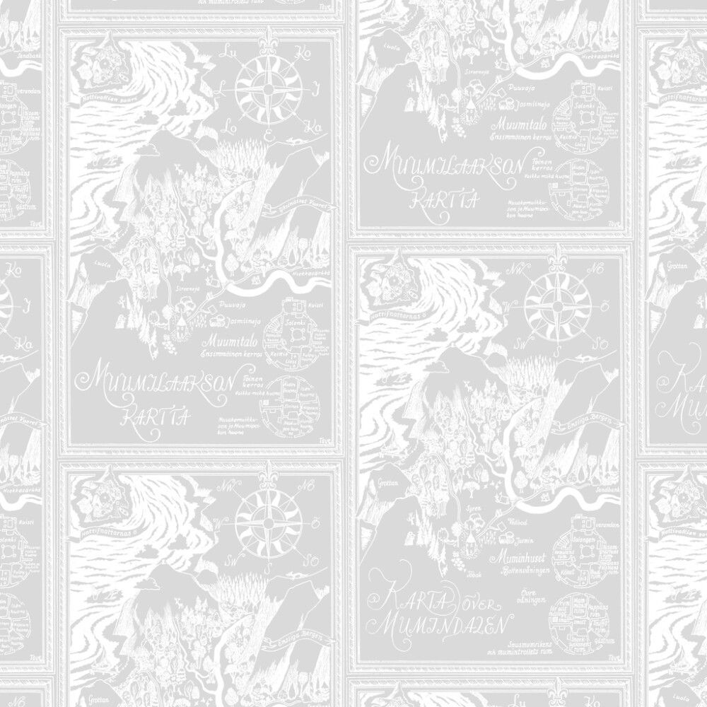 Kuitutapetti Muumi Harmaapohjainen kartta