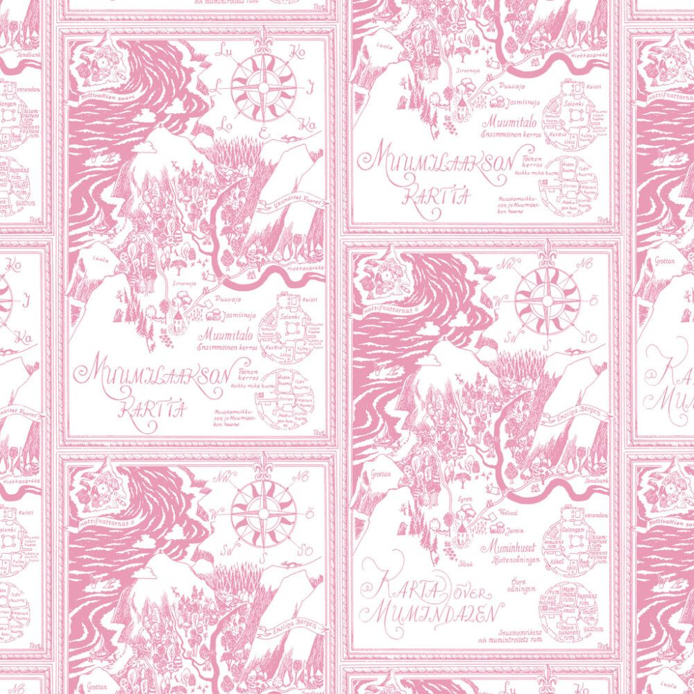 Kuitutapetti Muumi Punavalkoinen kartta
