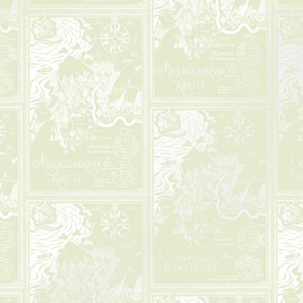 Kuitutapetti Muumi Vihreäpohjainen kartta