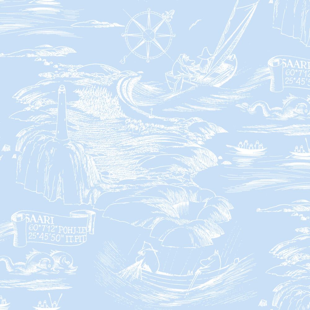 Kuitutapetti Muumi merihenkinen sinivalkoinen