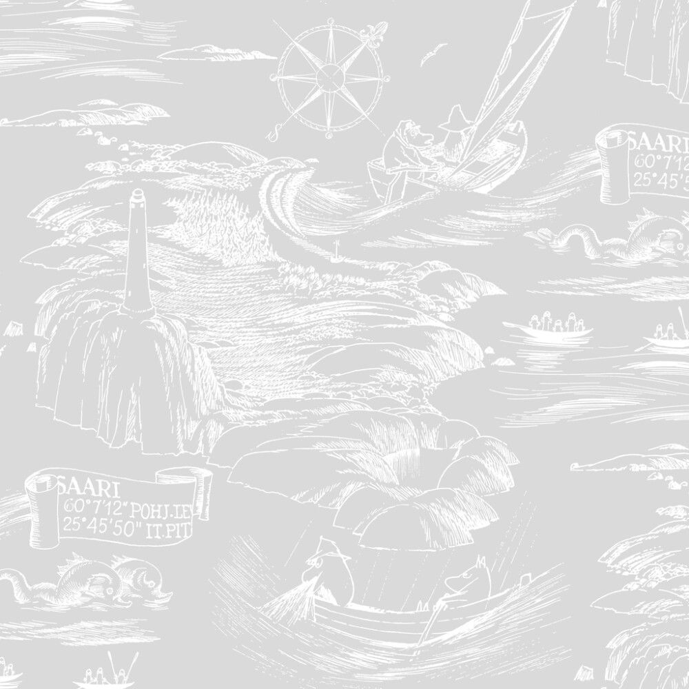 Kuitutapetti Muumi merihenkinen harmaavalkoinen