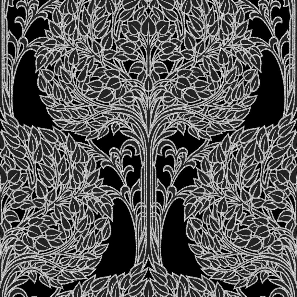 Kuitutapetti Sandudd Rolleri 11 Hohtava Ornamentti Musta/Hopea