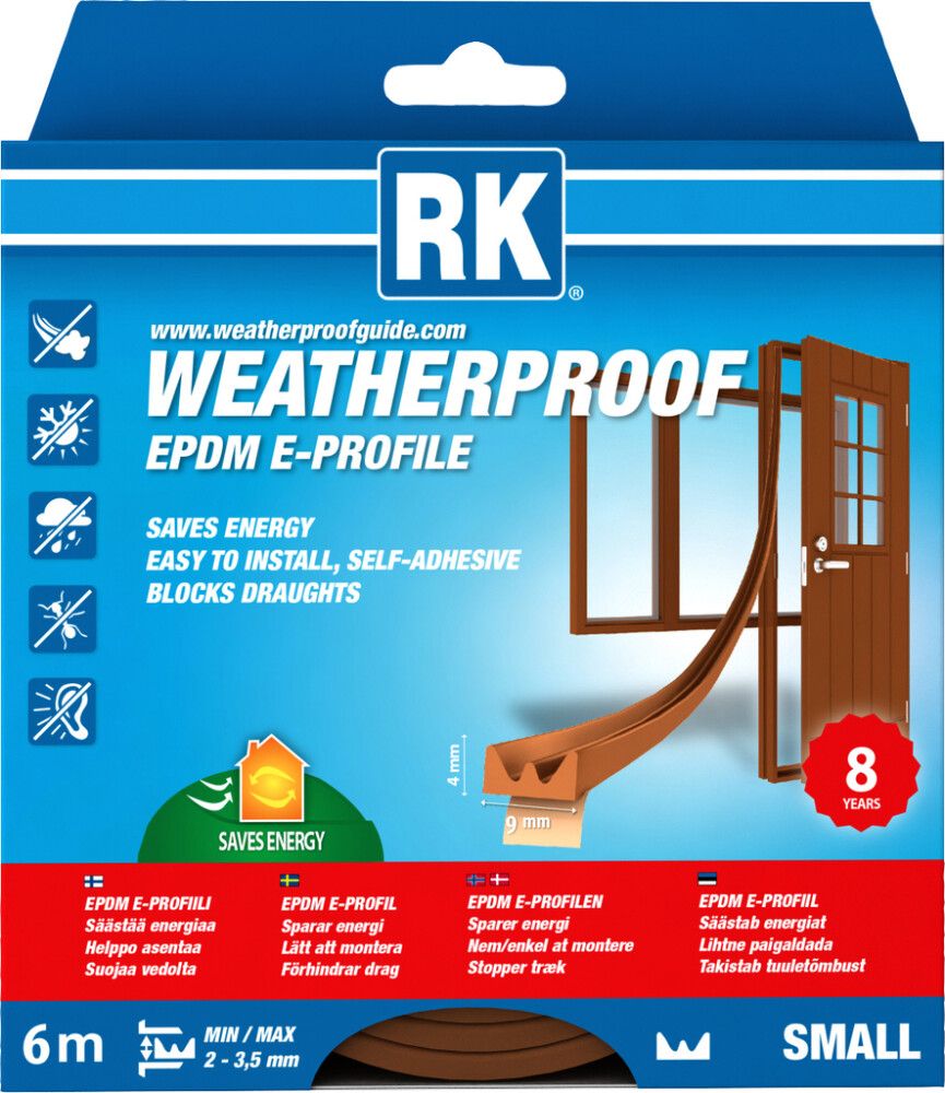 Ikkuna- ja ovitiiviste RK E-profiili Ruskea 6 m