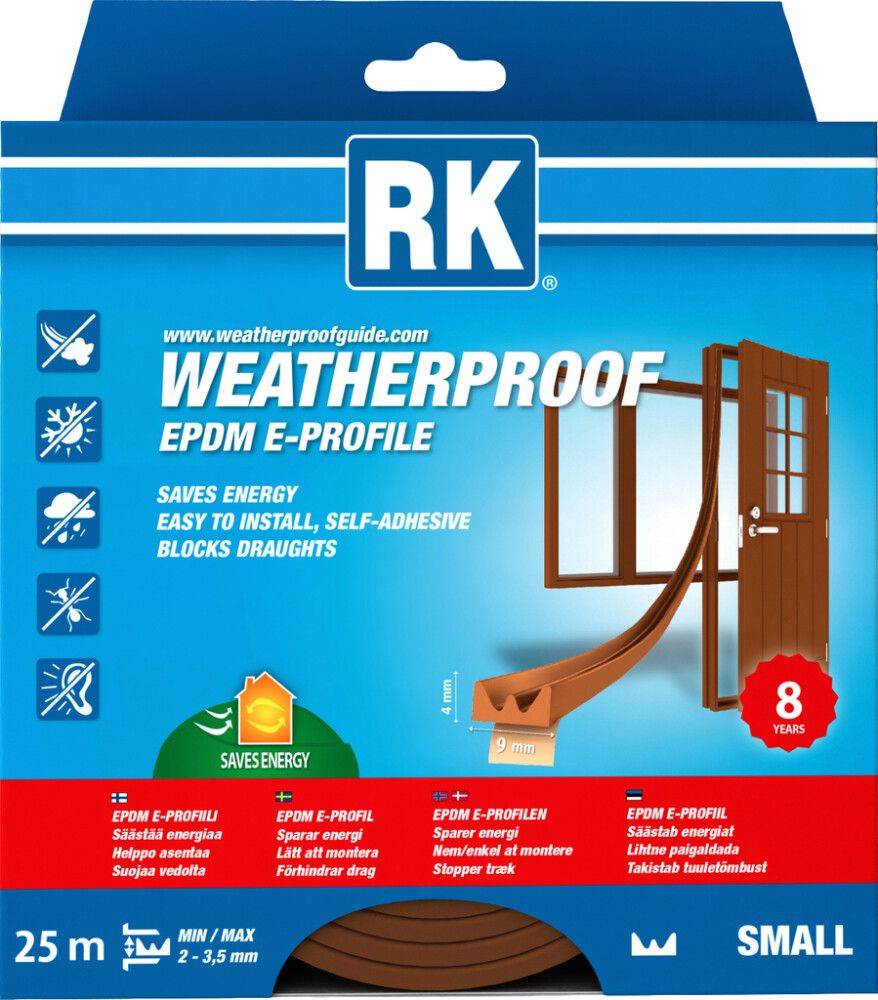 Ikkuna- ja ovitiiviste RK E-profiili Ruskea 25 m