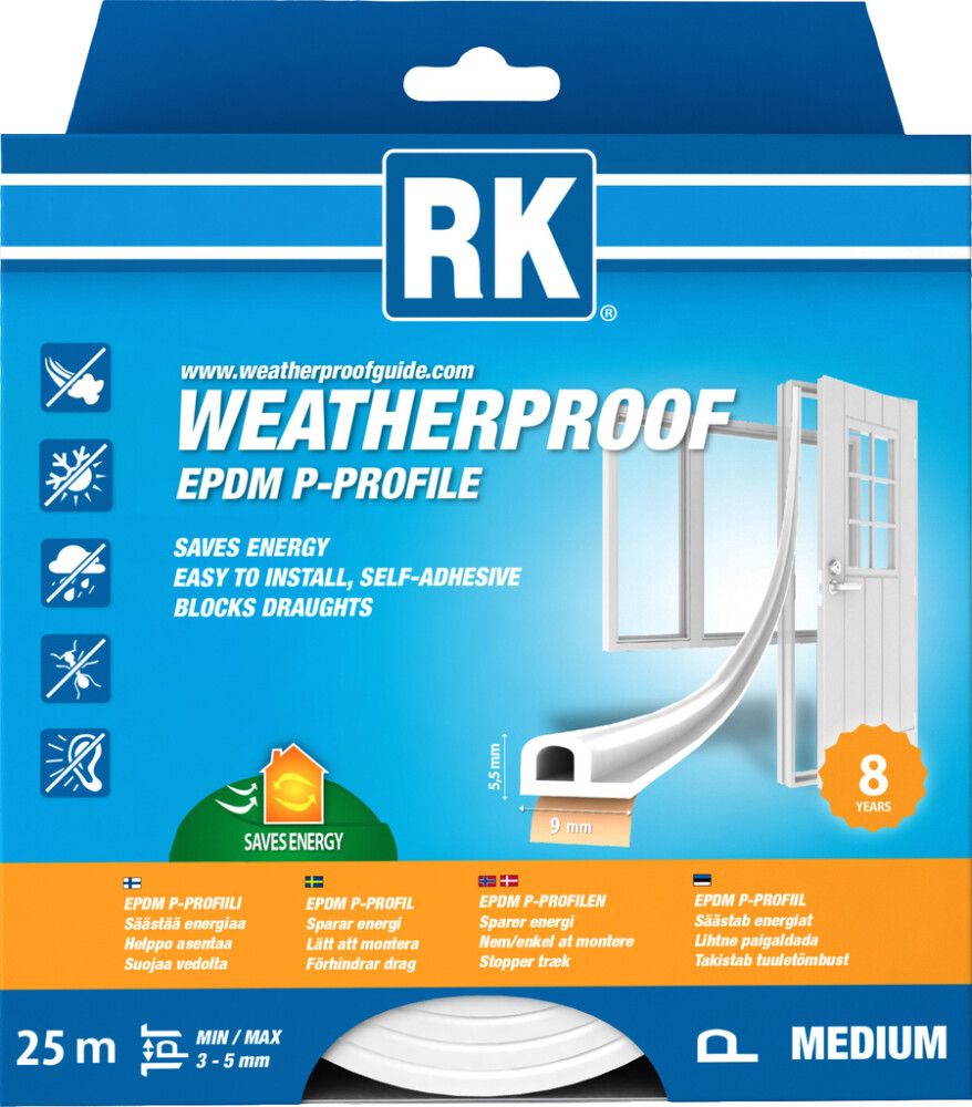 Ikkuna- ja ovitiiviste RK P-profiili Valkoinen 25 m
