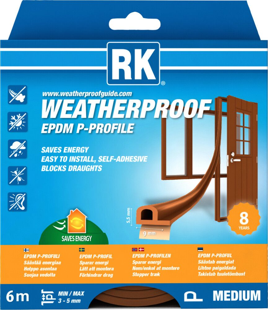 Ikkuna- ja ovitiiviste RK P-profiili Ruskea 6 m