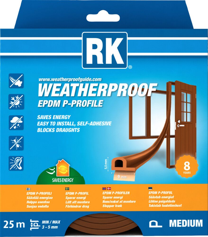 Ikkuna- ja ovitiiviste RK P-profiili Ruskea 25 m