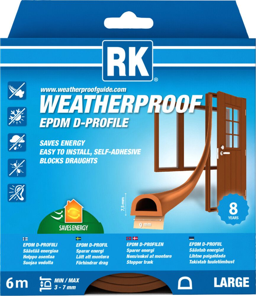 Ikkuna- ja ovitiiviste RK D-profiili Ruskea 6 m