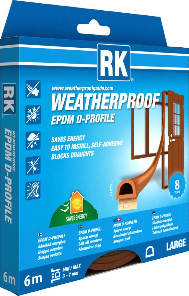 Ikkuna- ja ovitiiviste RK D-profiili Ruskea 6 m