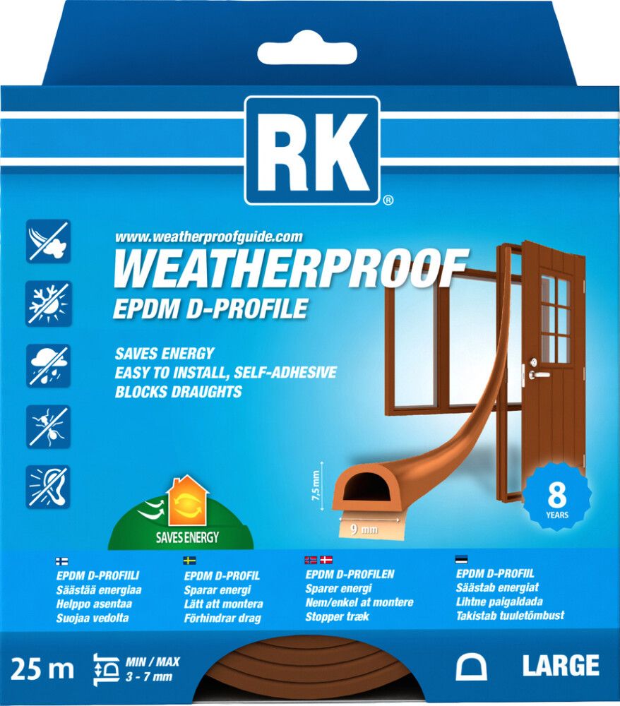 Ikkuna- ja ovitiiviste RK D-profiili Ruskea 25 m