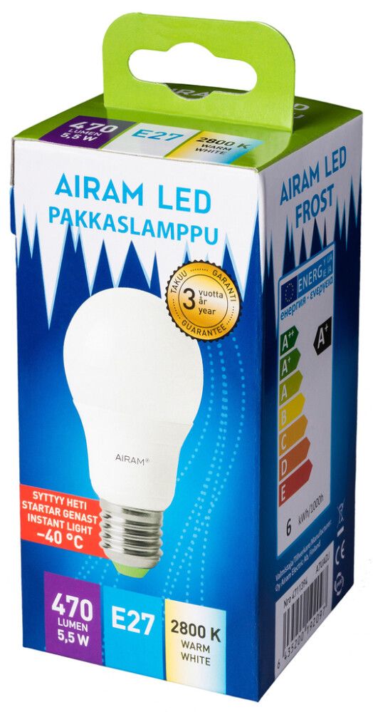 Pakkaslamppu Airam LED E27 5,5 W 470 lm 2800 K
