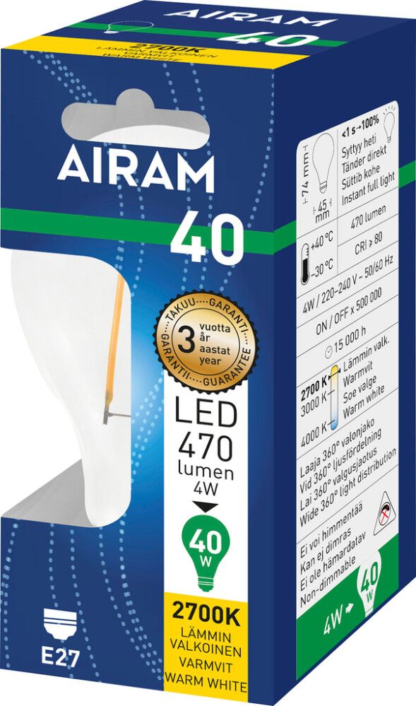 Koristelamppu Airam LED 4,5 W E27 Ø 60/104 mm