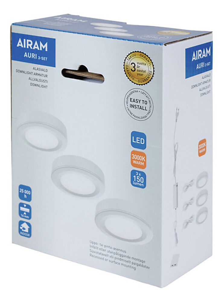 LED-alasvalo Airam Auri Valkoinen 3 W 3 kpl